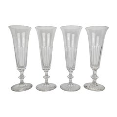Set of Four French Champagne Flutes in Crystal Glass, Ca. 1880