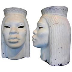 Used Pair of Exceptional Czechoslovakian Art Deco Porcelain Nubian Head Vases C. 1920