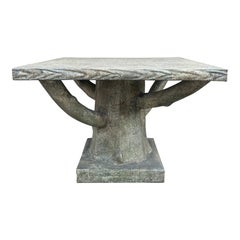 Tavolo da pranzo da esterno Trompe l'Oeil Faux Bois Vintage a forma di albero