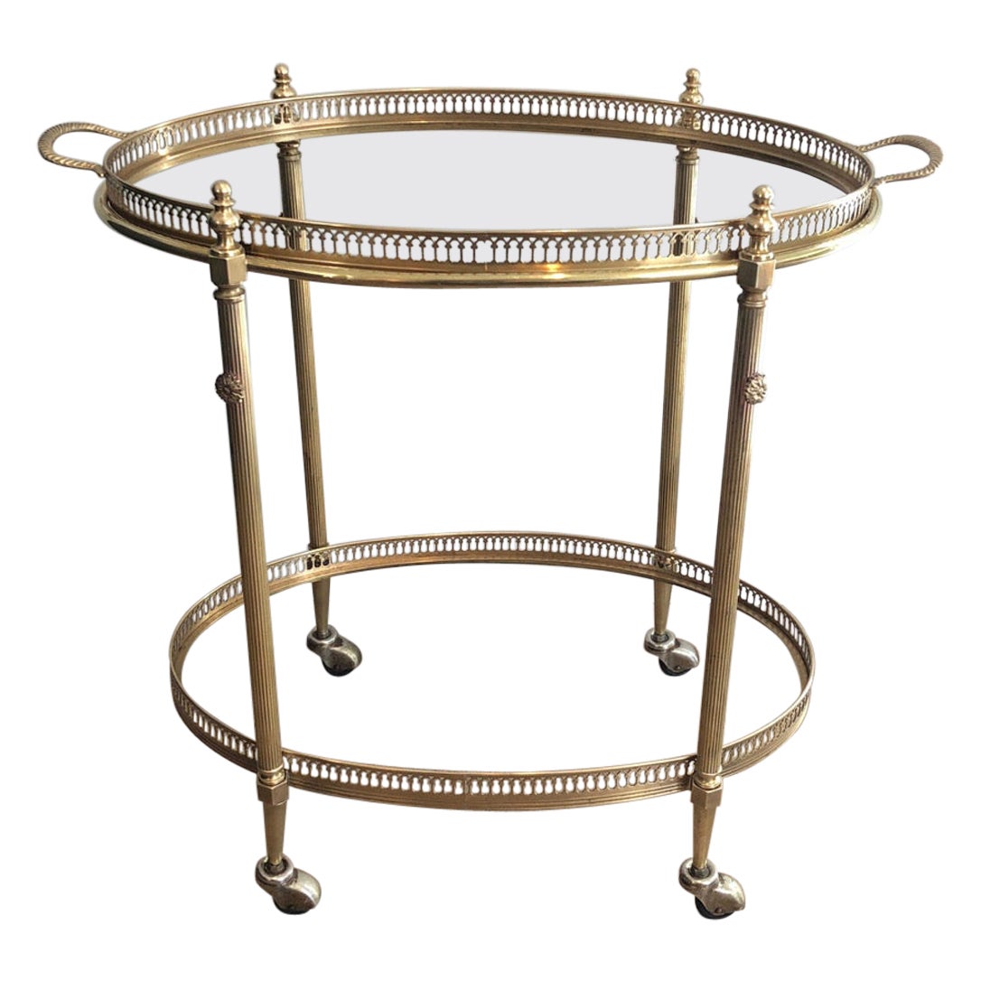 Oval Neoclassical Style Brass Bar Carts, Maison Jansen Circa 1940