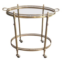 Oval Neoclassical Style Brass Bar Carts, Maison Jansen Circa 1940
