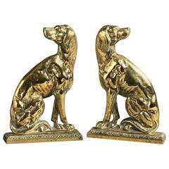 Pair of 19th Century Brass Dog Doorstops