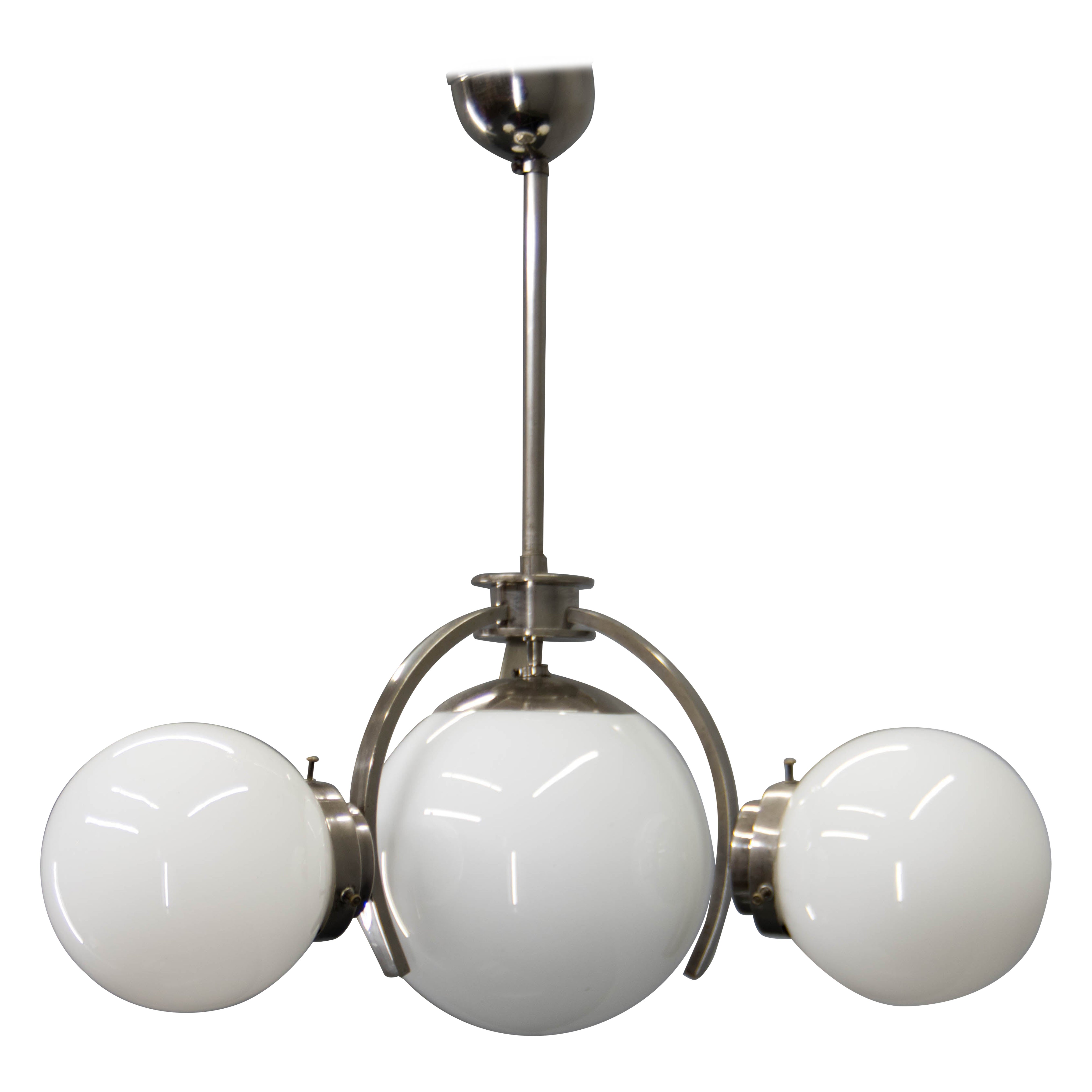 Lampadario Art Deco / Funzionalista in nichel, anni '30