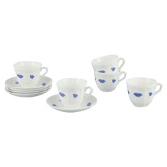 Gustavsberg, Sweden. Set of five large porcelain coffee cups with saucers.