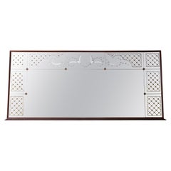 Antique Large Quality Italian Mahogany Chateau Overmantle / Wall Mirror c.1950