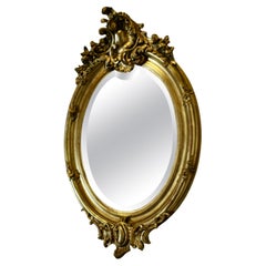 Antique Large French Rococo Oval Gilt Wall Mirror