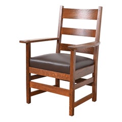 L. & J. G. Stickley Antique Mission Oak Arts & Crafts Armchair, Newly Restored