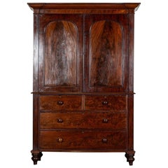 Antique Large English Regency Mahogany Linen Press