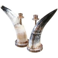 Italian 1970s Horn/Steel Candleholders 4