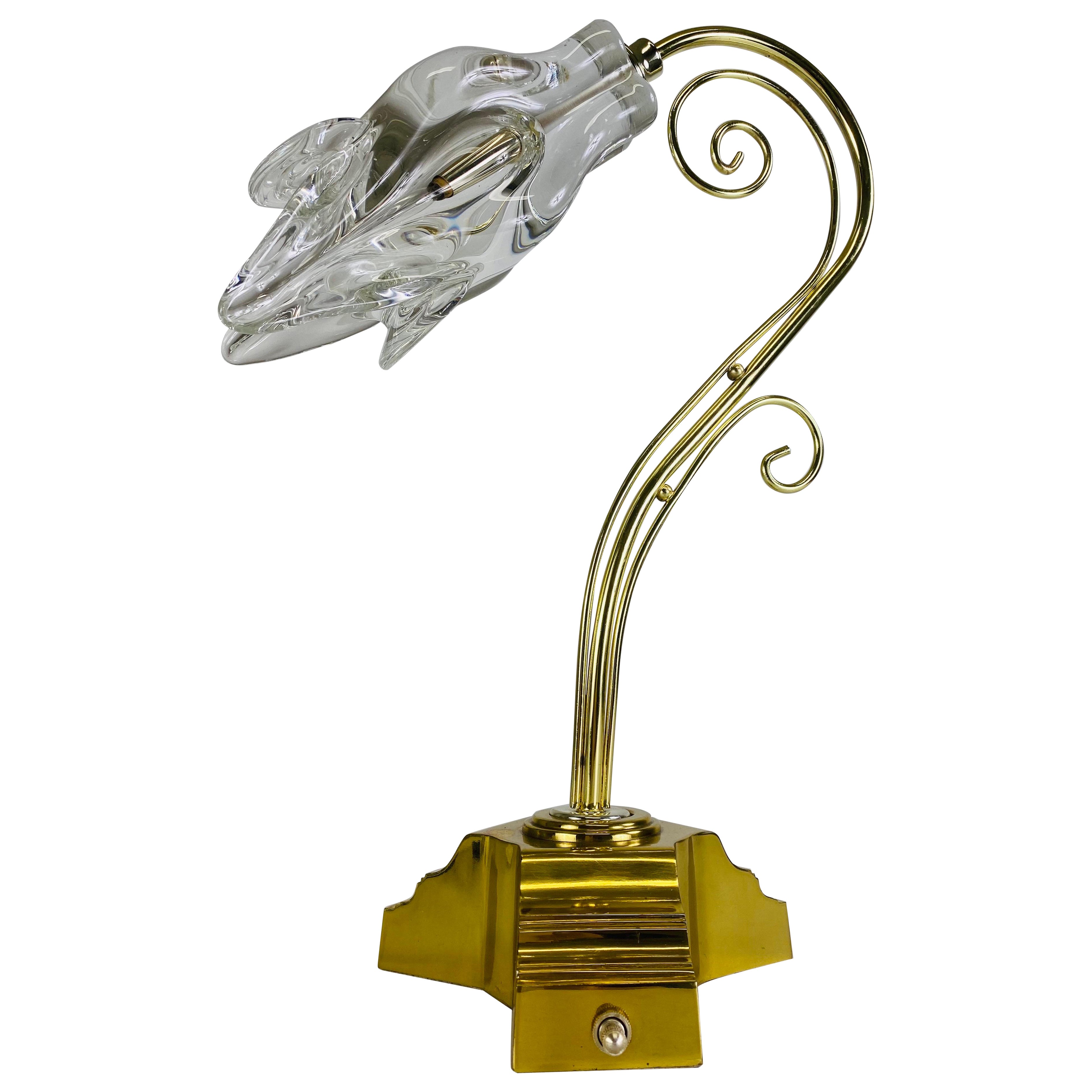Mid century vintage mundgeblasenen italienischen Murano klar Glas Calla Lilie Lampe im Angebot