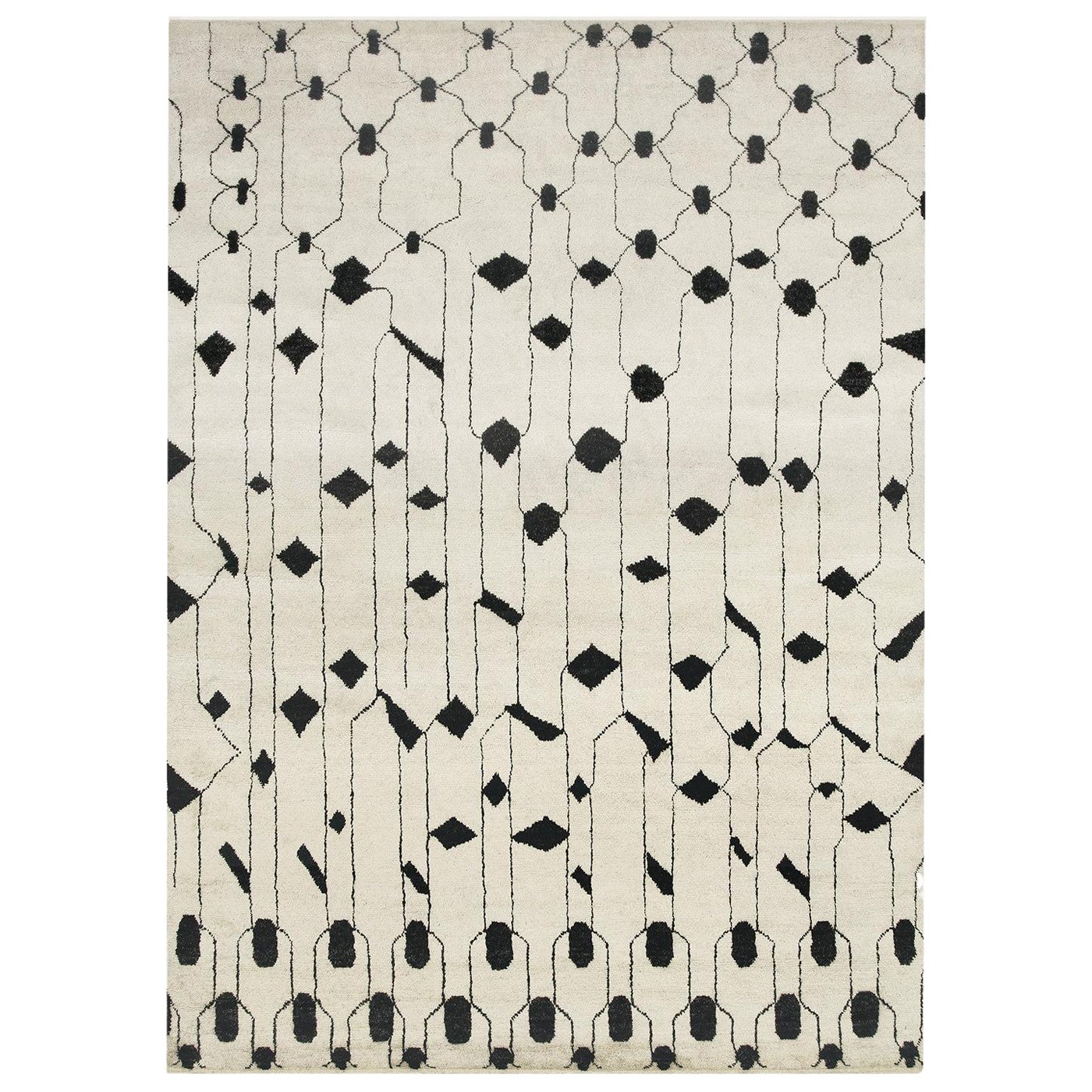 Hand-Knotted Ivory Wool Rug – Low Pile Berber, Rectangular 365 by Mohebban