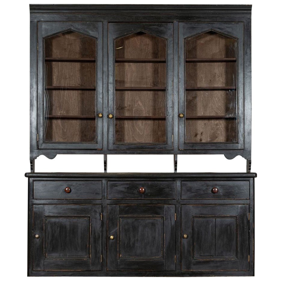 Large 19thC Ebonised English Glazed Pine Dresser