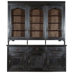 Large 19thC Ebonised English Glazed Pine Dresser
