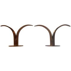 Pair of Patinated Brass 'Lily' Candleholders by Ibe-Konst, Ystad, Sweden