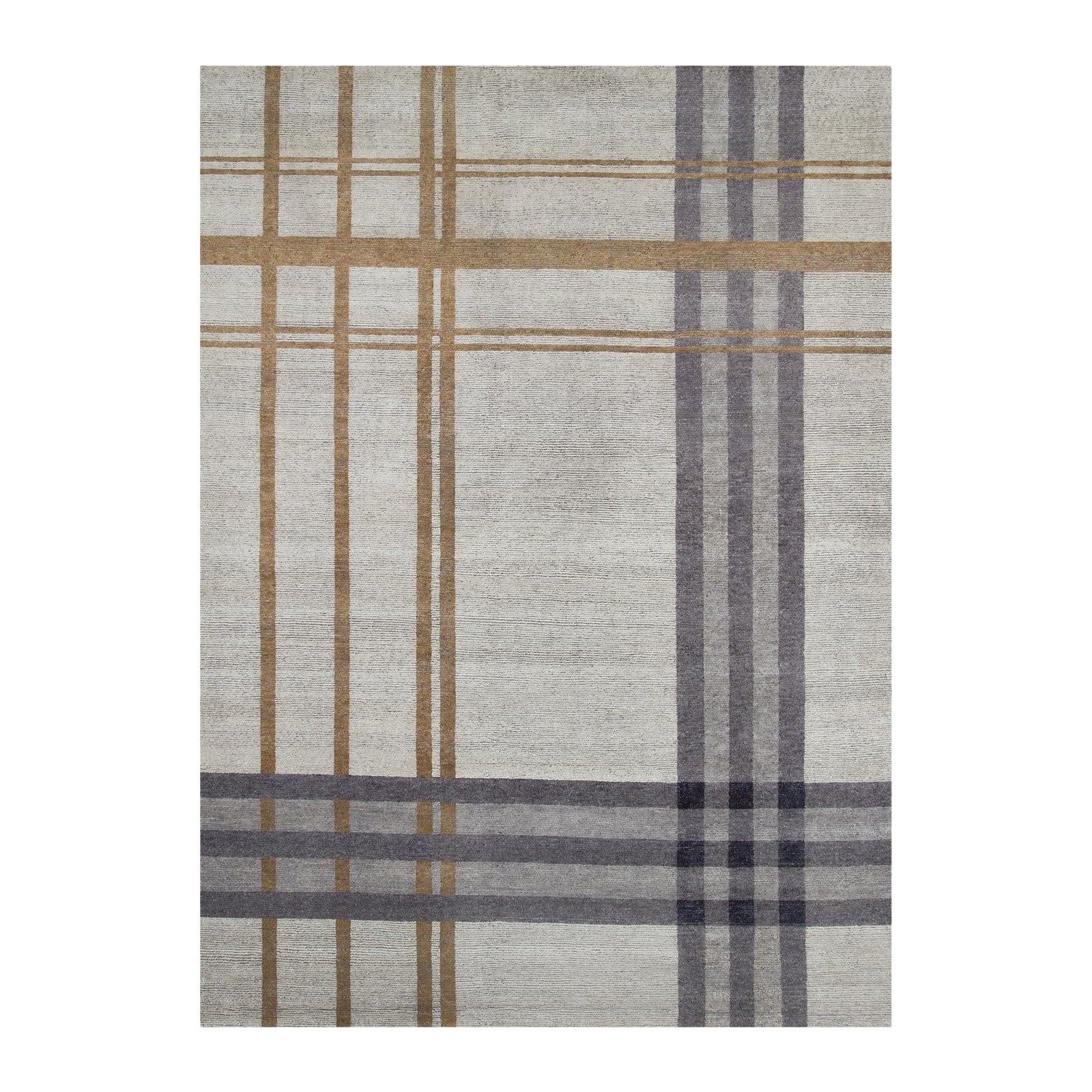 CH44 Highland 365 Hand-Knotted Wool Rectangular Rug in Plaid Pattern by Mohebban For Sale