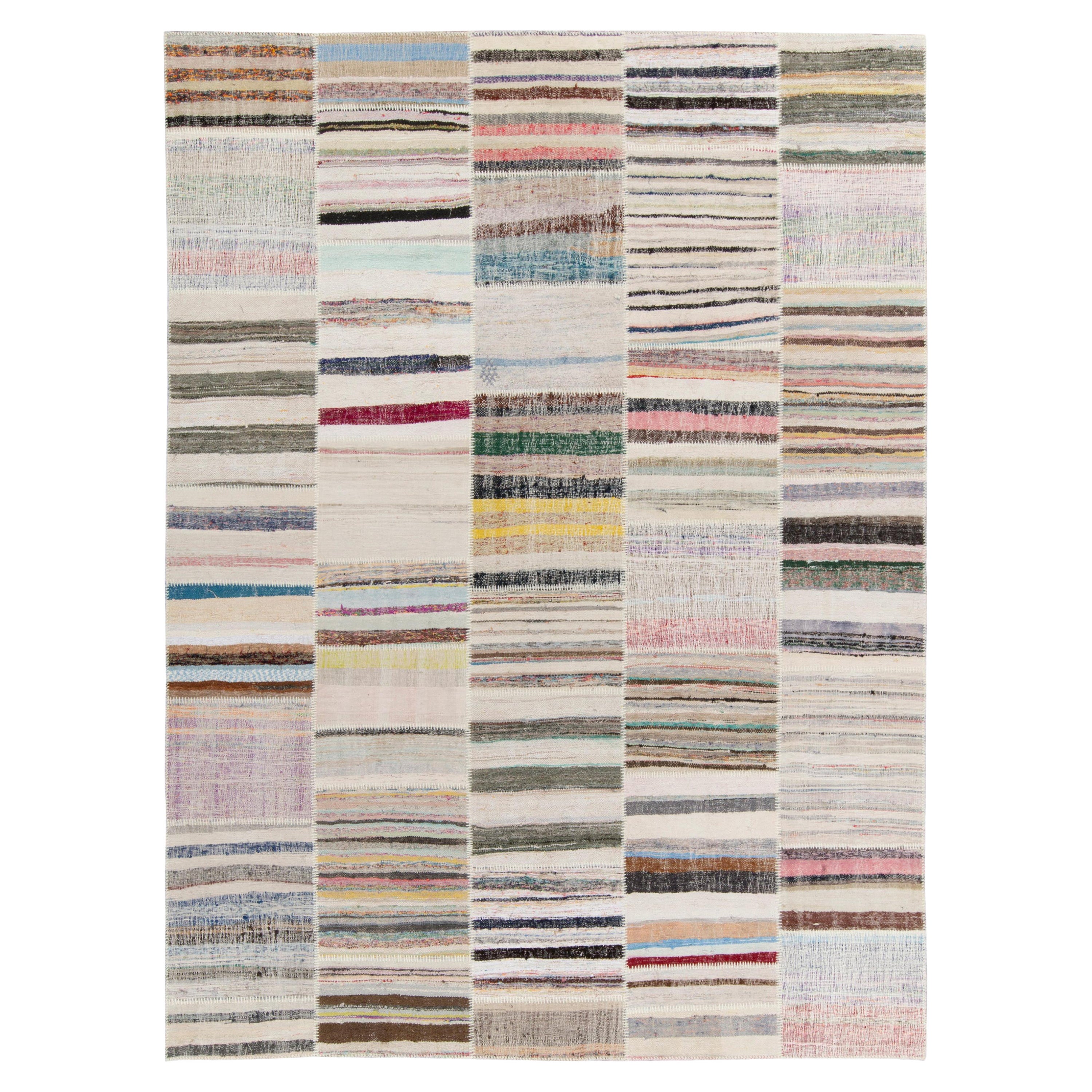 Rug & Kilim's Handwoven Modern Patchwork Kilim Rug in Multicolor Striation