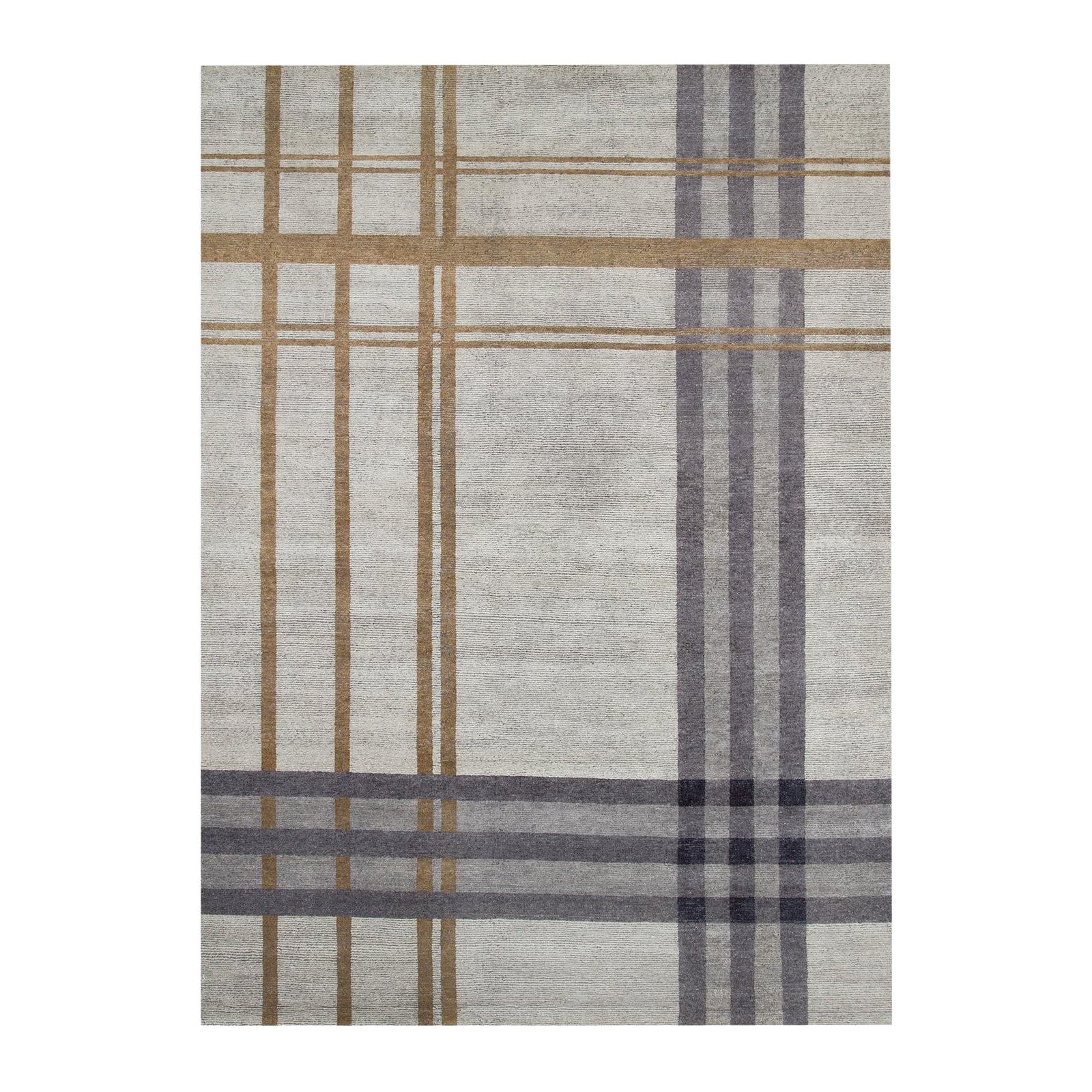 CH44 Highland 275 Hand-Knotted Wool Rectangular Rug in Plaid Pattern by Mohebban