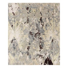 Rug & Kilim's Hand-Knotted Abstract Art Rug in Gray and White Painterly Pattern