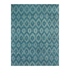 Pale Turquoise IT300G Ikat 305 Rectangular Rug in Hand-knotted Wool by Mohebban