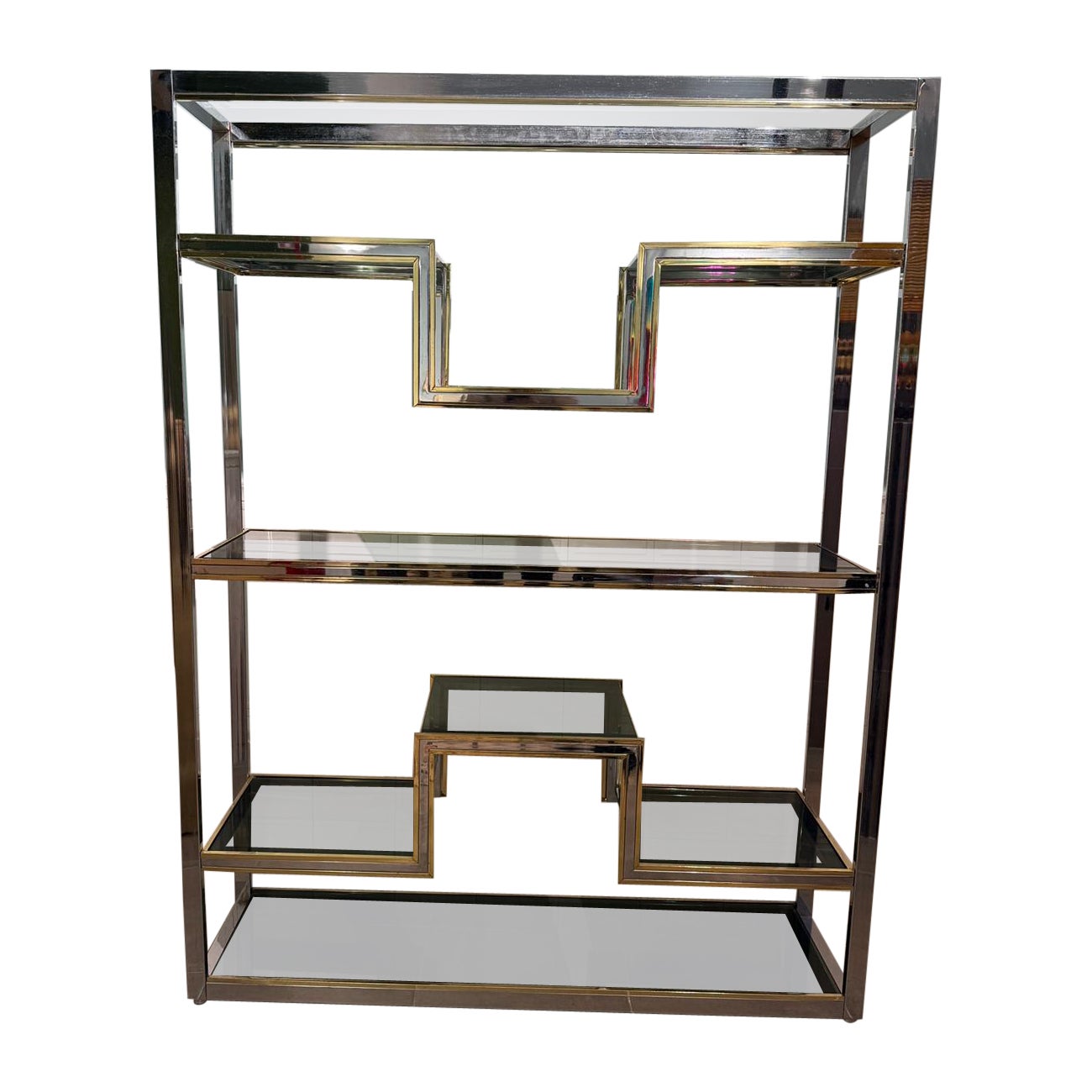 Librería minimalista de metal cromado y latón Romeo rega 1970 Italia en venta