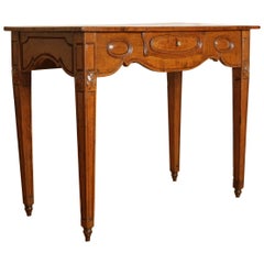 Mesa italiana, piamontesa, neoclásica de 1 cajón tallada en nogal claro, ca. 1830