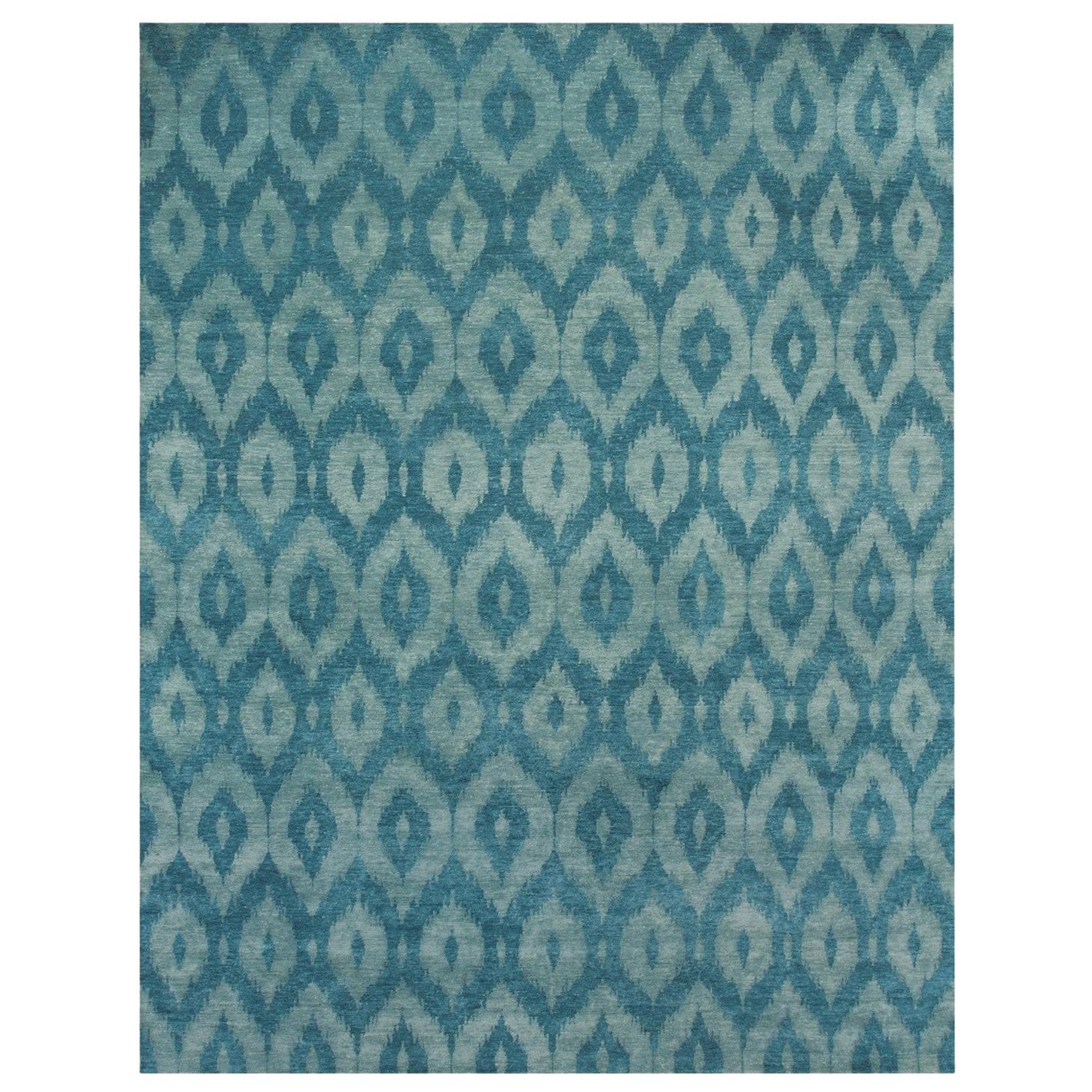 Pale Turquoise IT300G Ikat 365 Rectangular Rug in Hand-knotted Wool by Mohebban