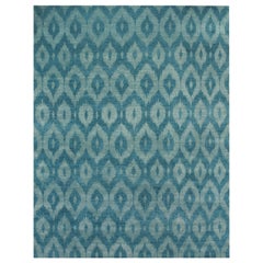 Pale Turquoise IT300G Ikat 365 Rectangular Rug in Hand-knotted Wool by Mohebban