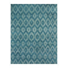 Pale Turquoise IT300G Ikat 425 Rectangular Rug in Hand-knotted Wool by Mohebban