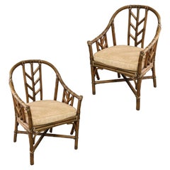 Rattan and Leather M-71 Occasional Chair by Elinor McGuire, Pair