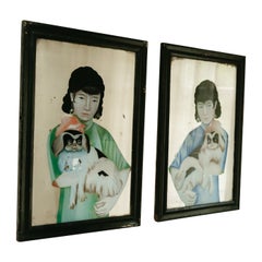 Antique 19th century French ebonised pearwood mirrors