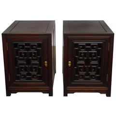 Pair of Chinese Carved Rosewood Bedside Cabinets