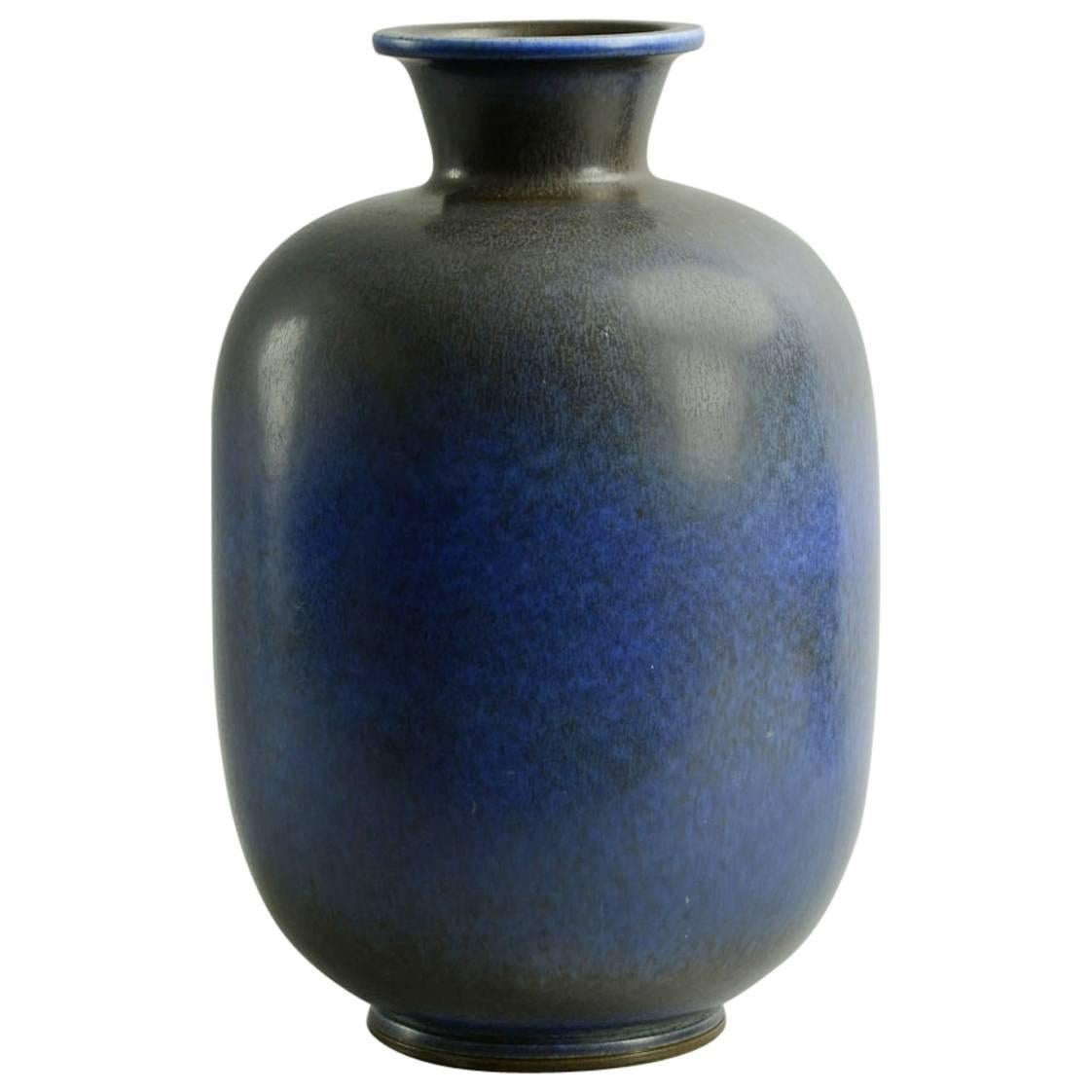 Very Large Vase with Blue Haresfur Glaze by Berndt Friberg For Sale
