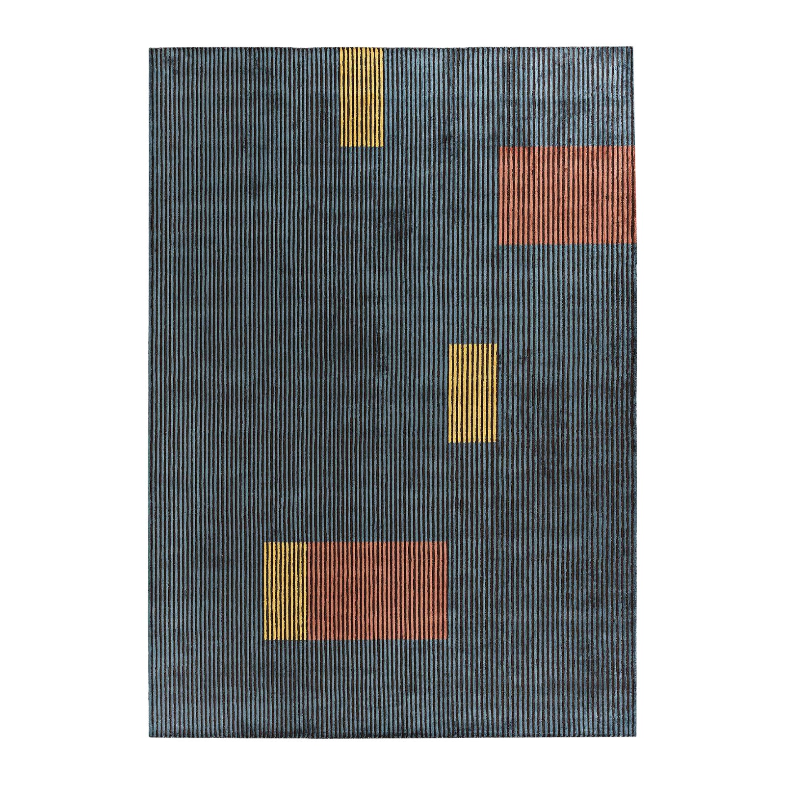 Alfombra rectangular gris oscuro L2 Lines 360 en viscosa tejida a mano by Mohebban