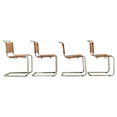 Mart Stam for Thonet chairs, set of 4, cognac leather and chrome, Germany 1960's