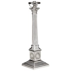 Silver 19th Century Antique Column Lamp, Hallmarked 1899