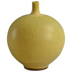 Large Spherical Vase with Yellow Haresfur Glaze by Berndt Friberg