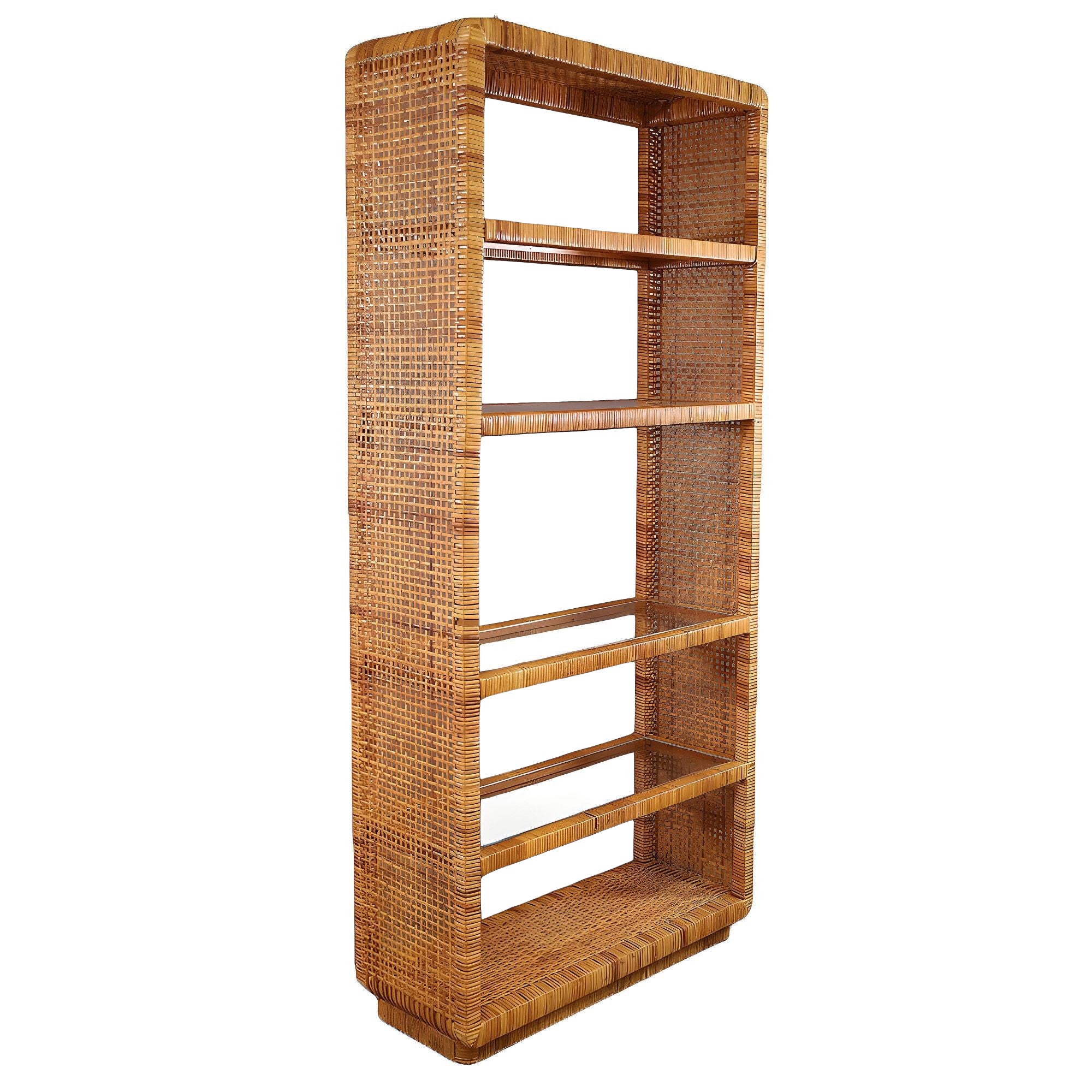 5 Tier Cane & Rattan Display Etagere w/ Glass Shelves by Bielecky Brothers