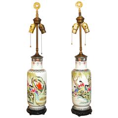 Pair of Chinese Famille Porcelain Vase Lamps