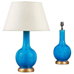 A Pair of Turquoise Bottle Vases as Lamps