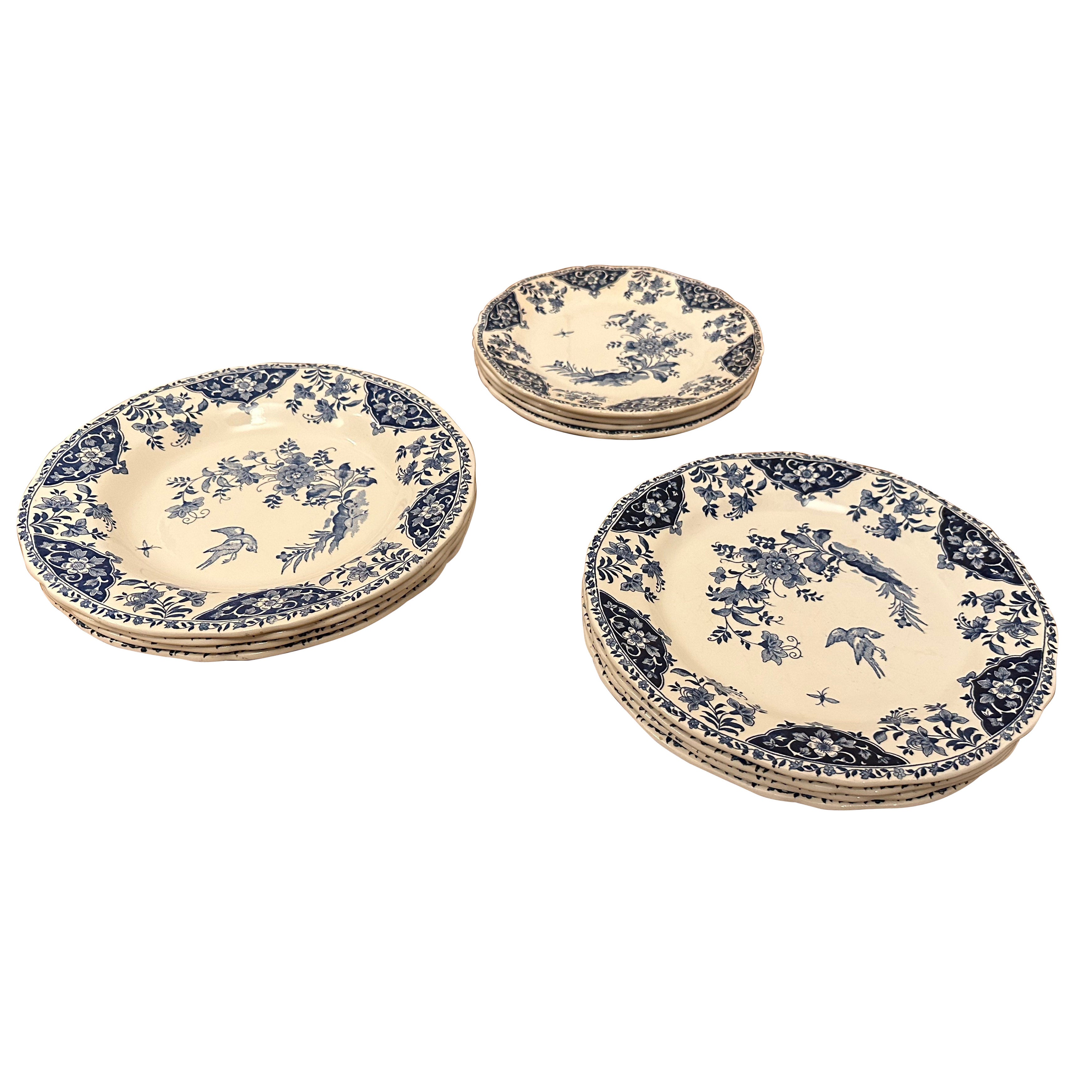 Dinnerware set of 12 Dinner Deep Desert Plates Decor Blue Delft by Gien. France
