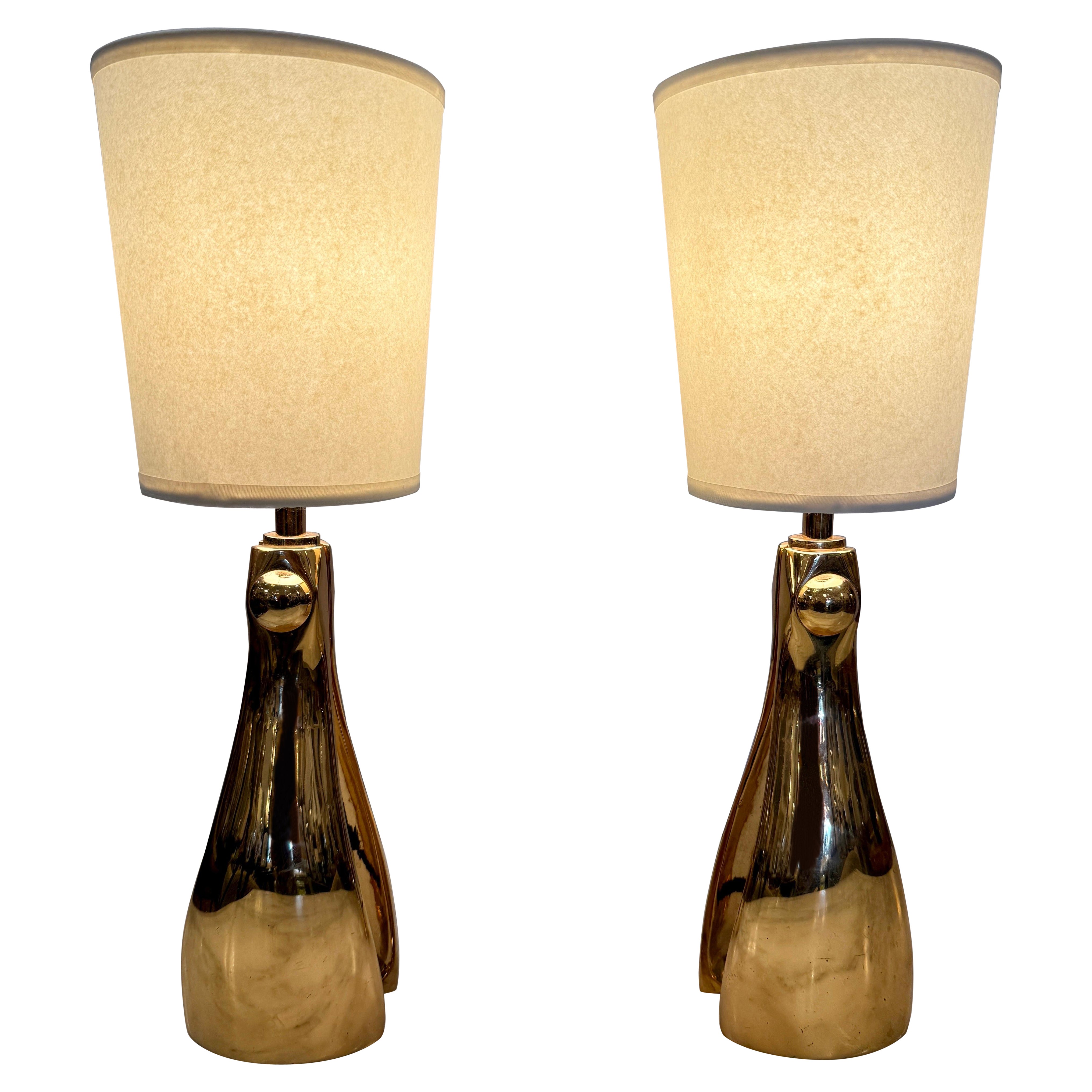 Rare Bronze Italian Lamps w/ Paper Shades For Sale
