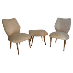 Coppia di poltrone e poof design italiano vintage attribuite  Guglielmo Ulrich
