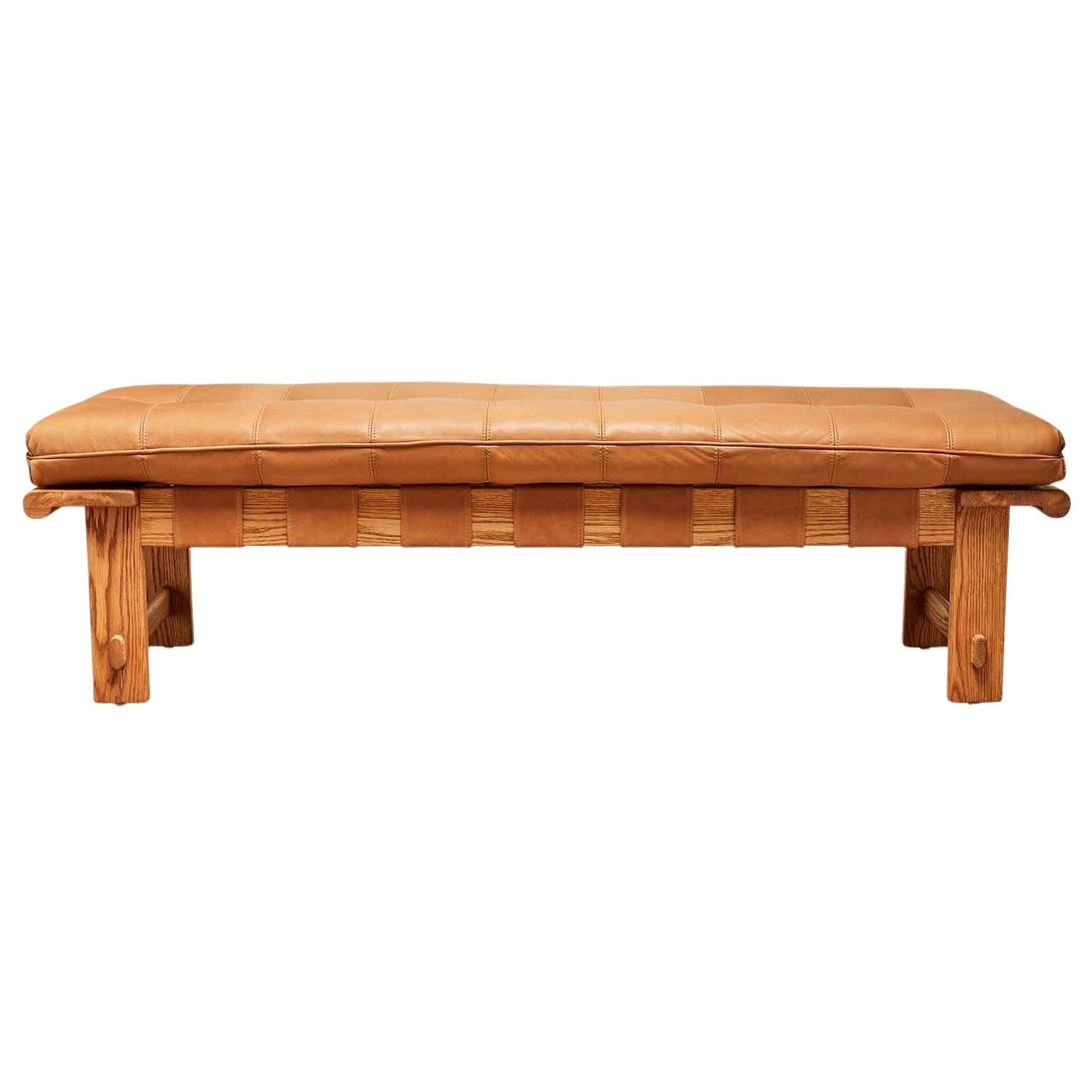 Oak and Tan Leather Ojai Bench by Lawson-Fenning