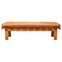 Oak and Tan Leather Ojai Bench by Lawson-Fenning