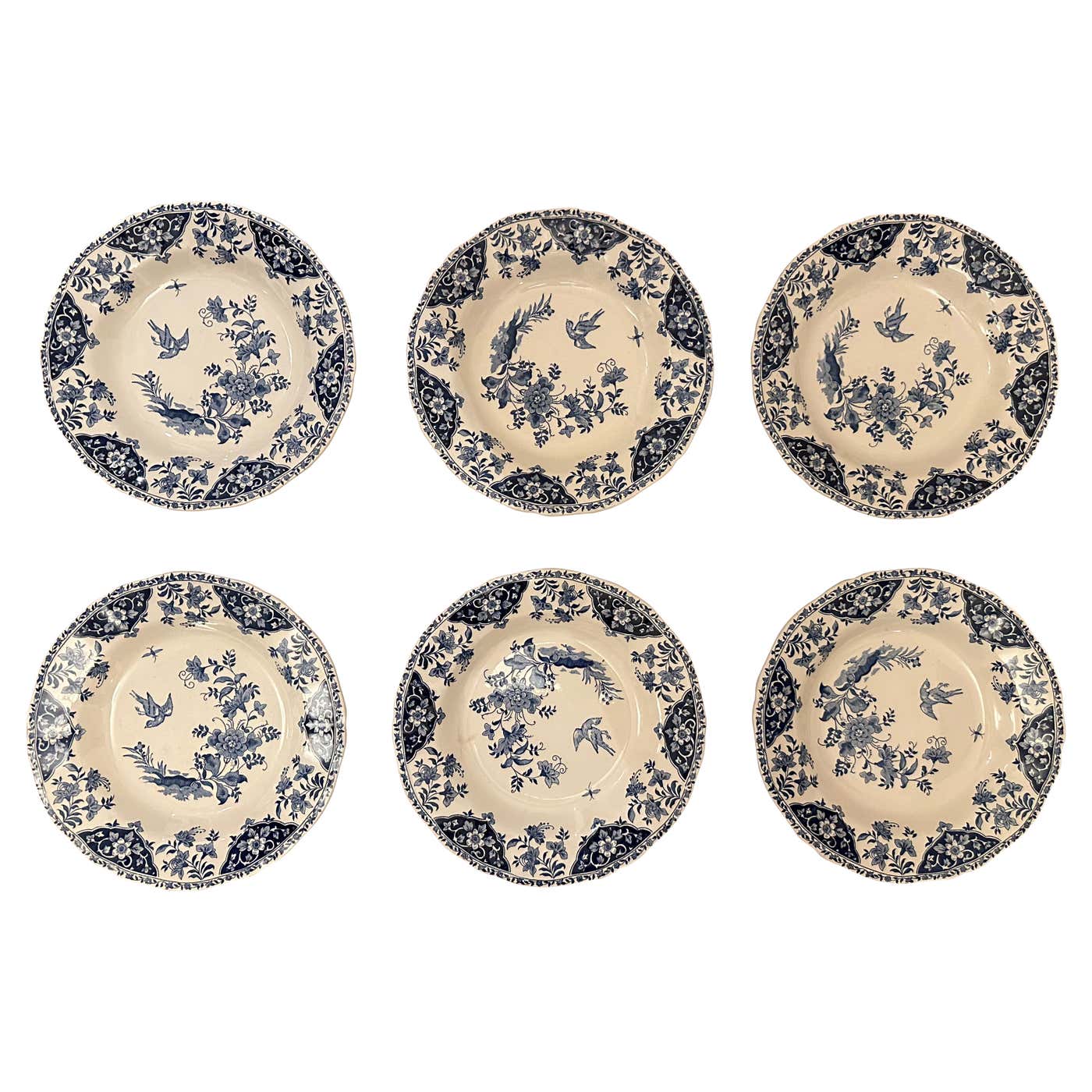Dinnerware set of 6 Deep Plates Decor Blue Delft by Gien. France For ...