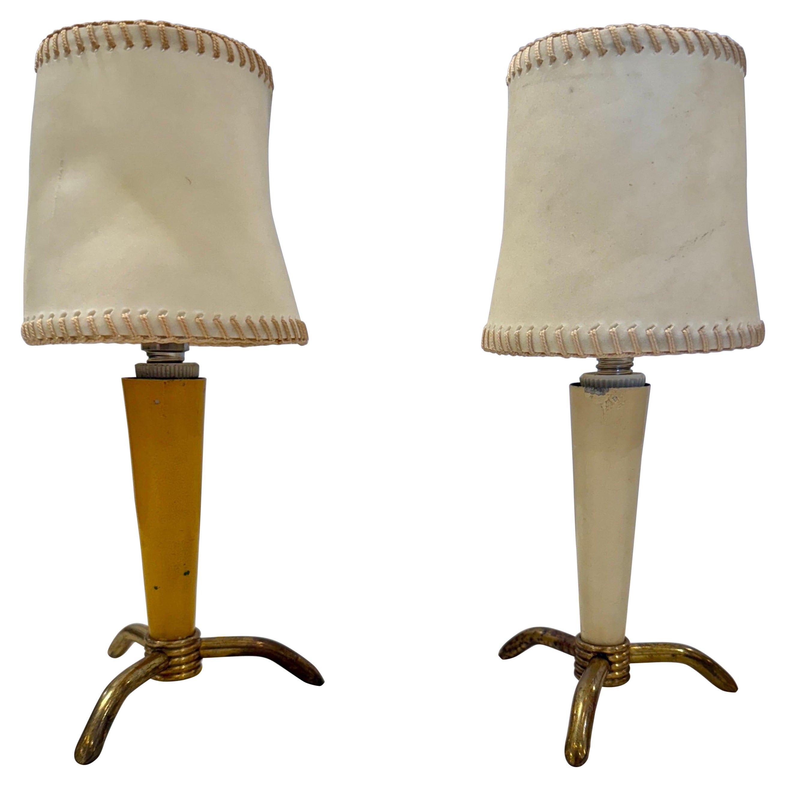 Stilnovo Petite Table Lamps w/ Hand-Stitched Parchment Shades, Pair For Sale