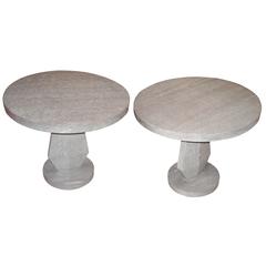 Used Pair of Karpen Side or End Tables in Cerused Oak, Ash Grey, Label