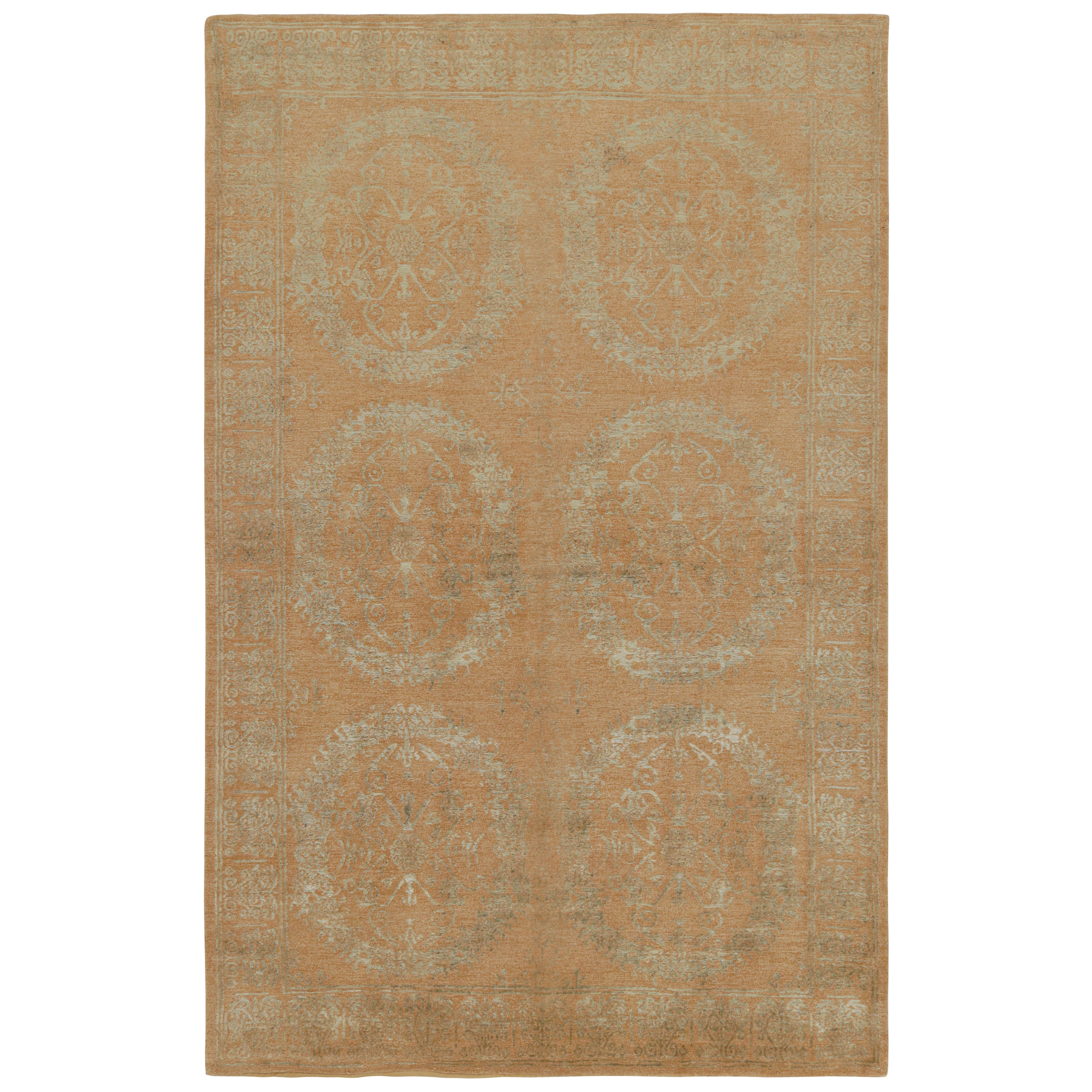 Rug & Kilim’s Custom Floral Beige Green Wool and Silk Rug – “Catana”