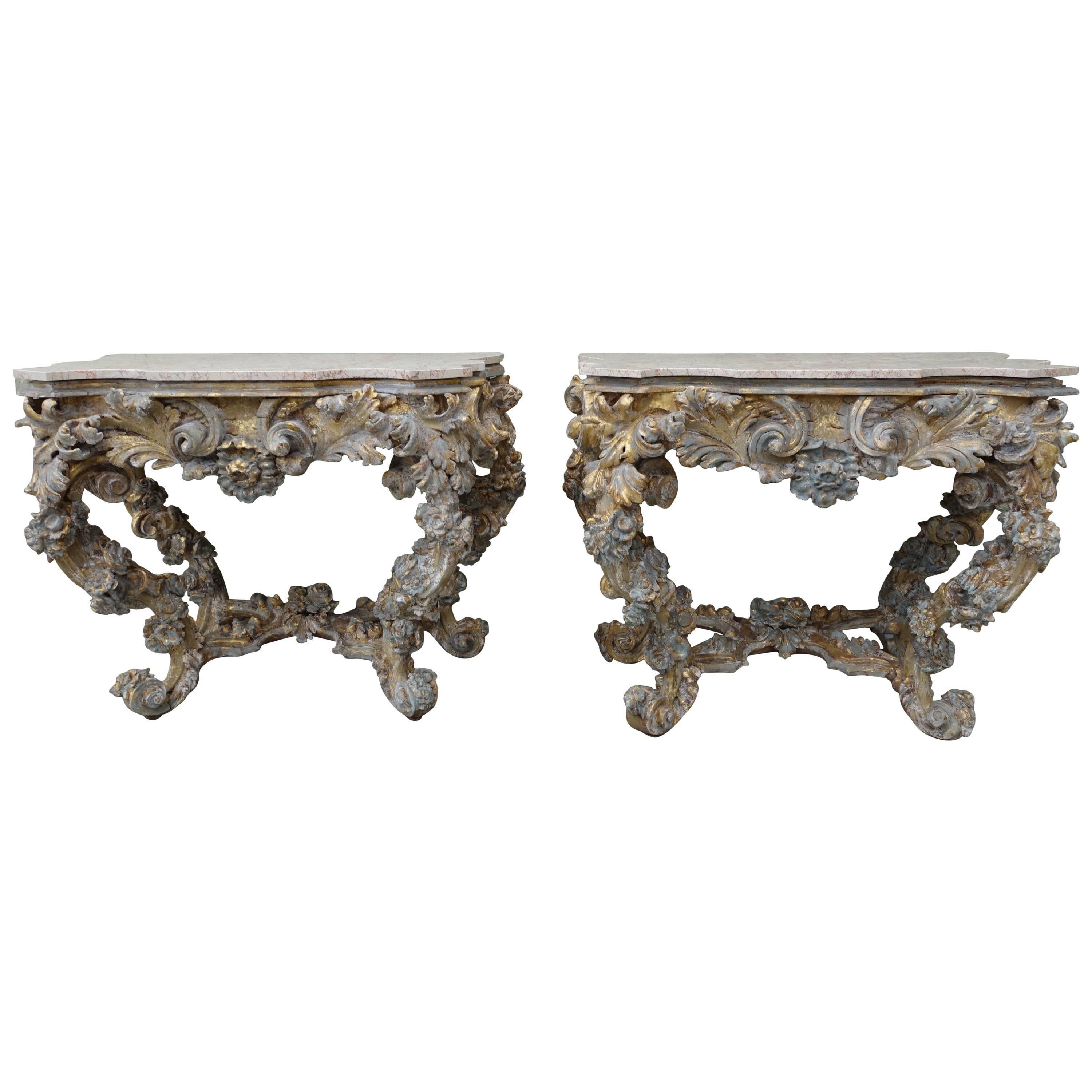 Pair of 19th Century French Rococo Style Consoles