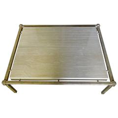 80s Vintage Modern Steve Chase Custom-Made Travertine & Metal Coffee Table